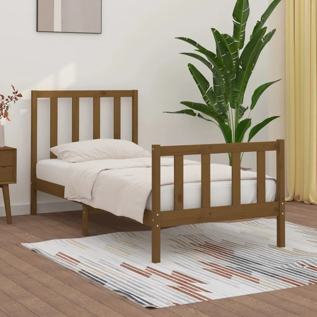 vidaXL Estrutura de cama solteiro 90x190cm madeira maciça castanho mel