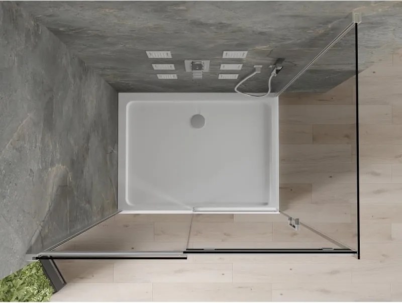 Mexen Omega cabine de duche deslizante 100 x 90 cm, grafite, cromado + base Flat, branco - 825-100-090-01-40-4010