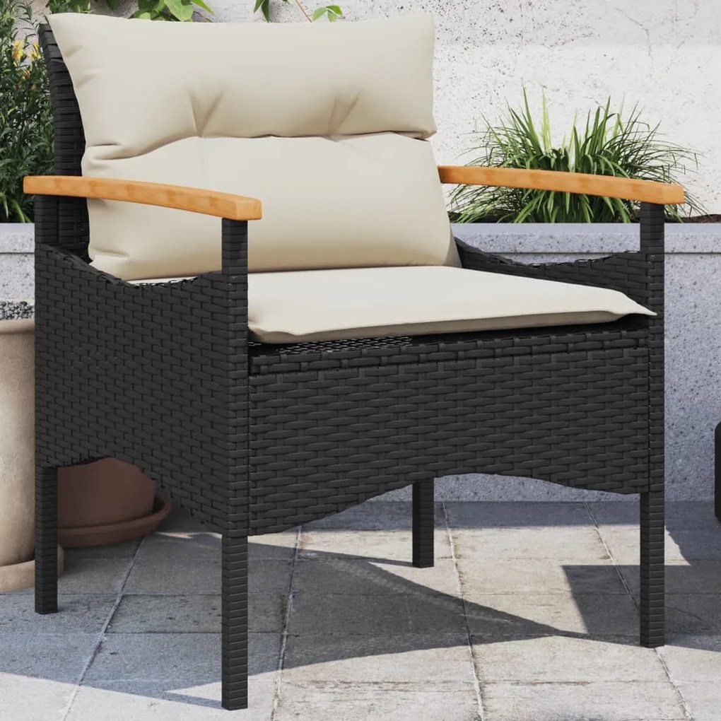 3 pcs conjunto sofás de jardim com almofadões vime PE preto