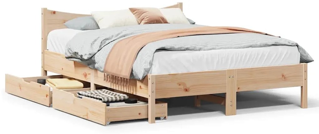Estrutura de cama c/ gavetas 120x190 cm madeira de pinho maciça