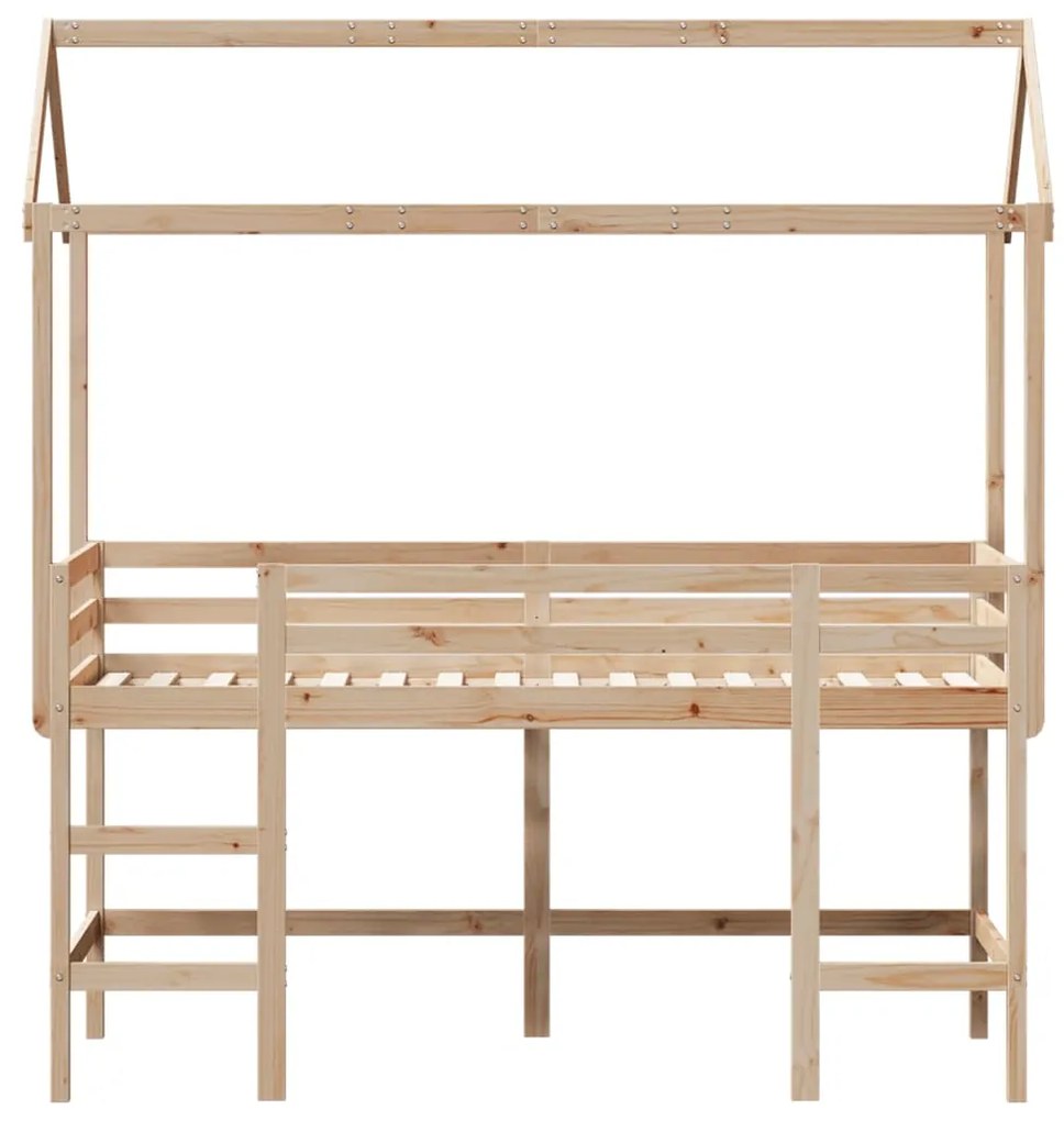 Cama alta c/ escada e telhado 90x200 cm pinho maciço