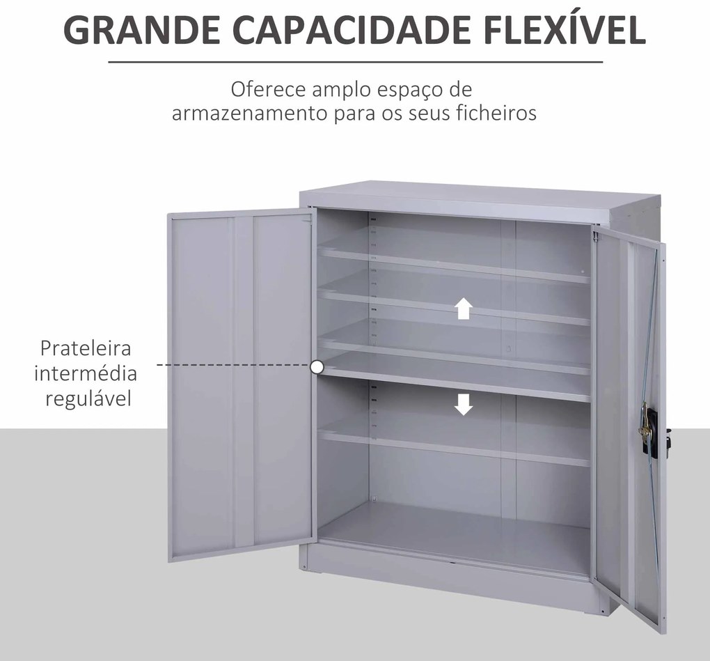 Armário de Escritório Metálico com 2 Portas Fechadura Prateleira Ajustável Armário Metálico 80x40x92,5 cm Cinza