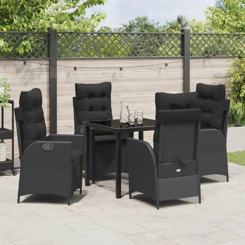 Conjunto de 5 Peças de Jantar de Jardim com Almofadas - Vime Poliéster