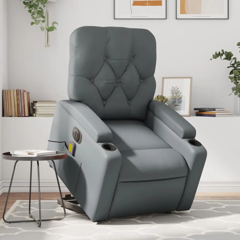 vidaXL Poltrona reclinável elevatória elétrica couro artificial cinza