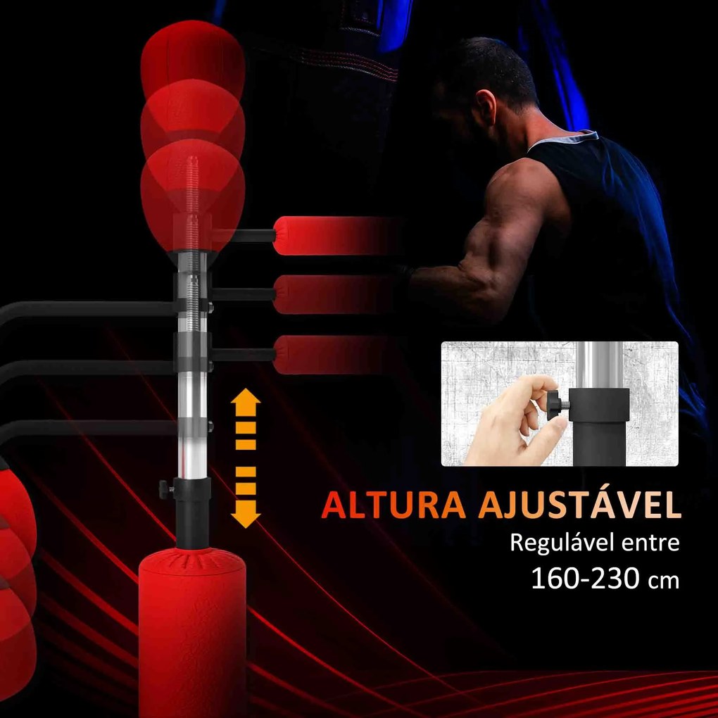 Punching Ball de Boxe com Altura Ajustável com 2 Bolas de Velocidade Barra Giratória 360° 88x50x160-230 cm Vermelho e Preto