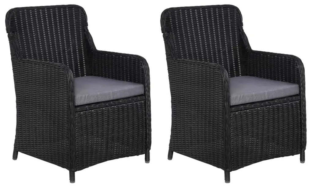 Cadeiras de exterior c/ almofadões 2 pcs vime PE preto
