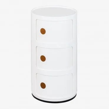Mesa De Cabeceira Redonda Babel Com Prateleiras Branco Quebrado & 3 Gavetas - Sklum