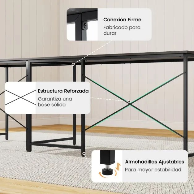 Secretária em forma de L 150 cm reversível com suporte para monitor removível e gestão de cabos para escritório em casa cinzento
