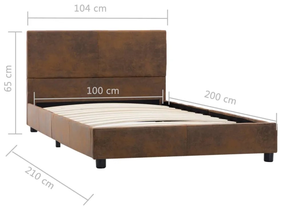 Estrutura de cama 100x200 cm camurça artificial castanho