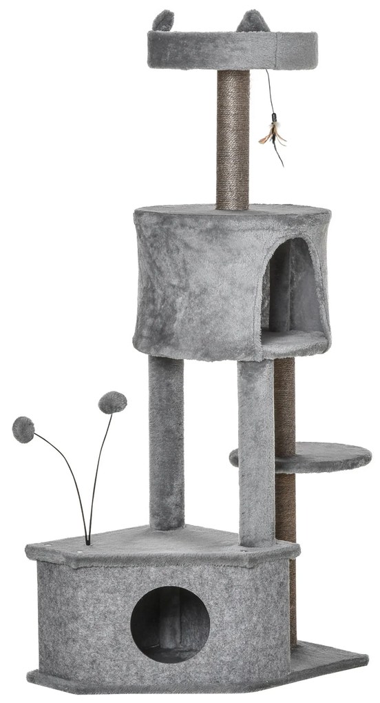 Árvore Arranhadora para Gatos 60x40x133cm Torre para Gatos com Caverna de Feltro Removível Cama de Pelúcia Suave Postes Arranhadores de Sisal Natural