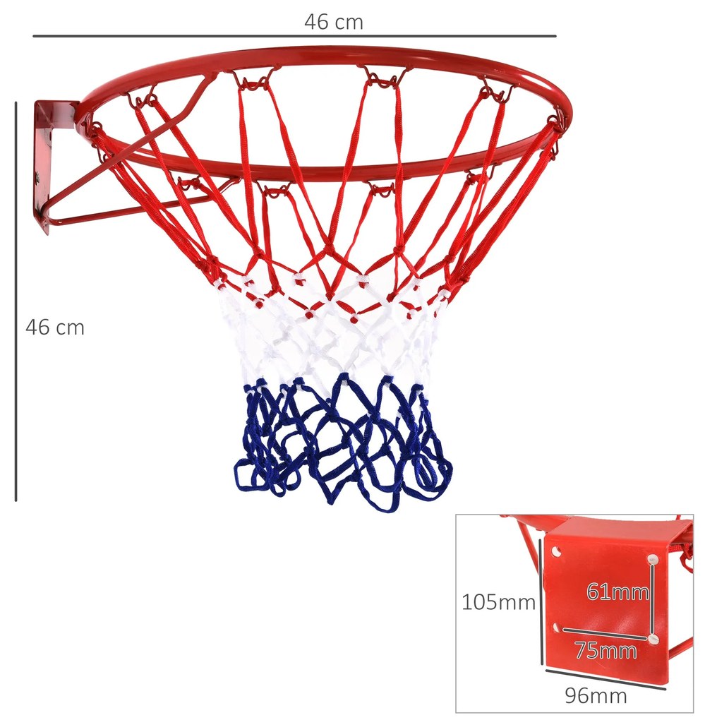 HOMCOM Cesta de Basquetebol de Parede Ø46 cm Aro de Basquetebol com Re