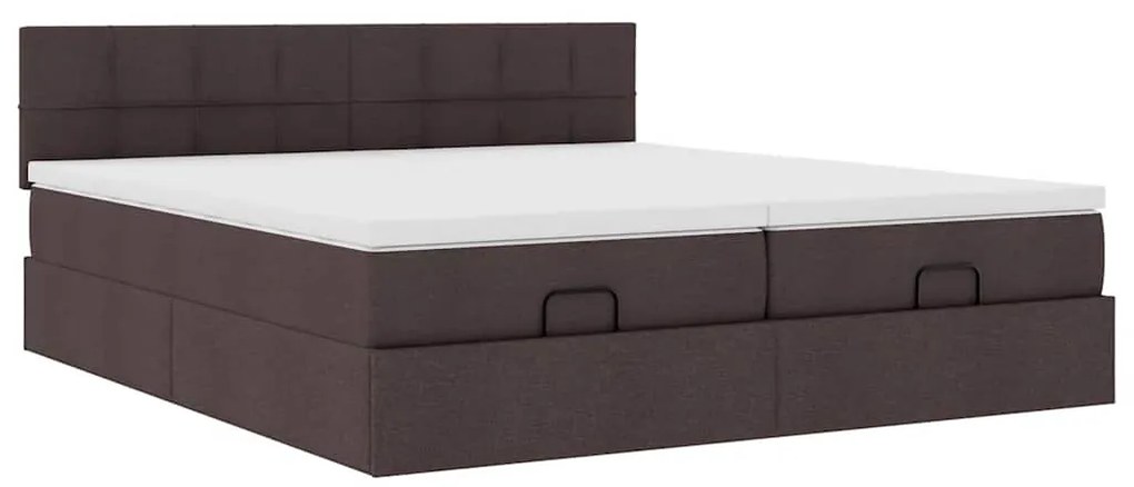 Estrutura de cama otomana com colchões tecido castanho escuro