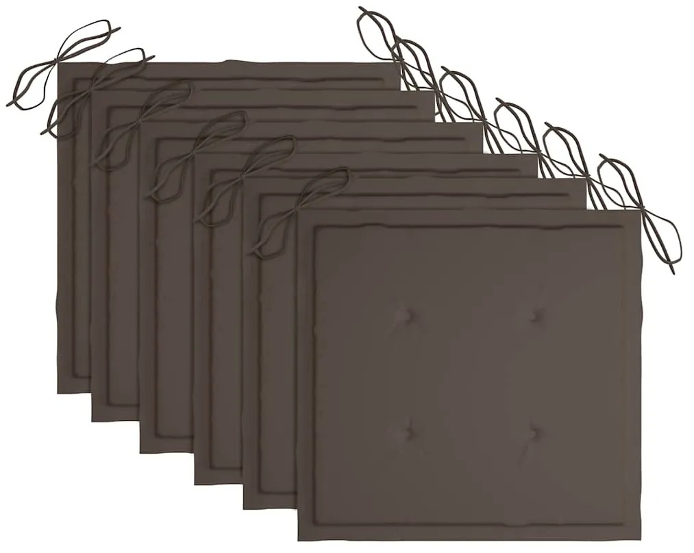 Cadeiras de jardim c/ almofadões cinza-acast. 6 pcs teca maciça