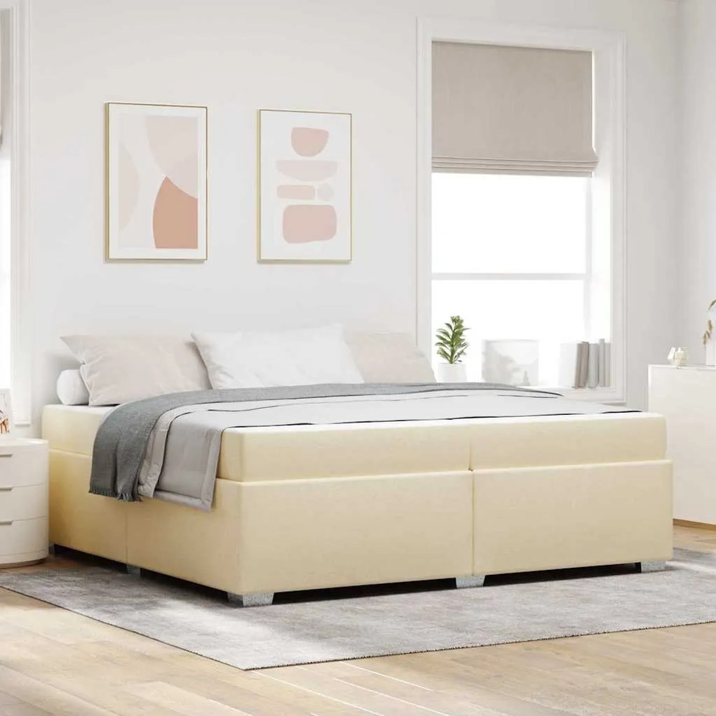 vidaXL Estrutura da Cama com colchão Creme 200 x 200 cm tecido