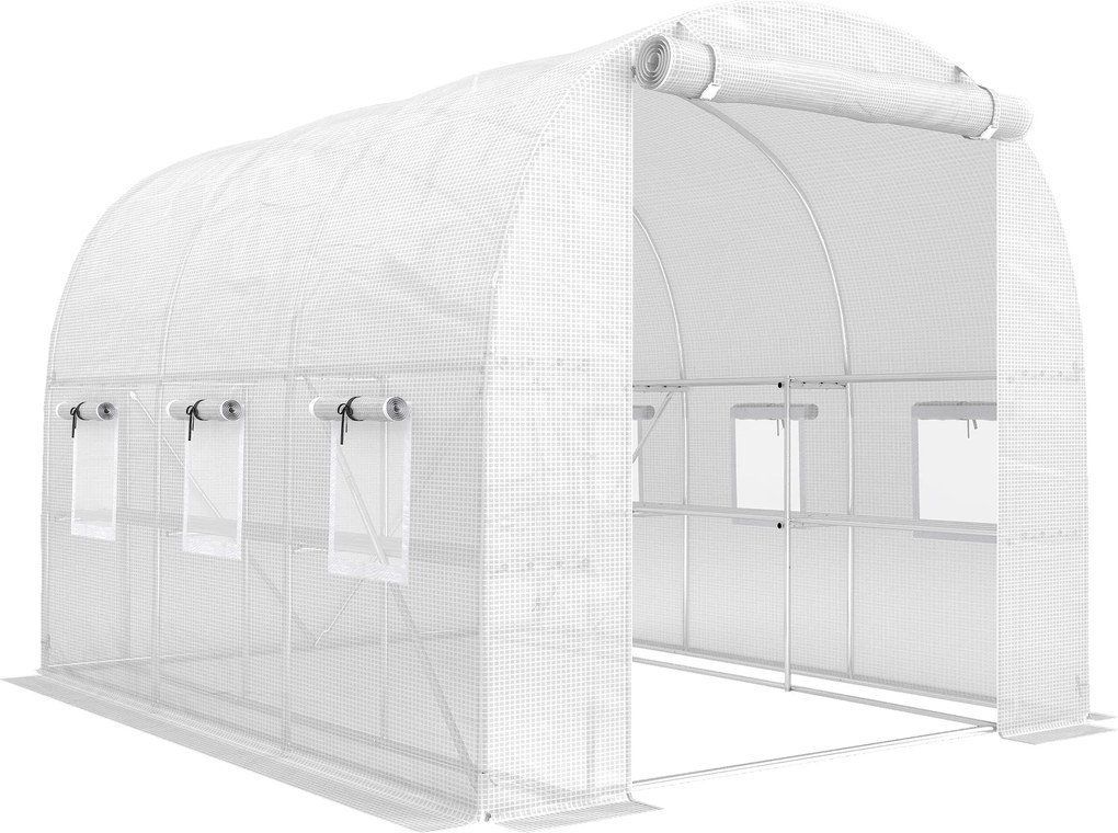 Outsunny Estufa aprox. 2,7 x 2 x 2 m com prateleiras, porta enrolável com fecho, 6 janelas de malha, hastes de suporte | Aosom Portugal