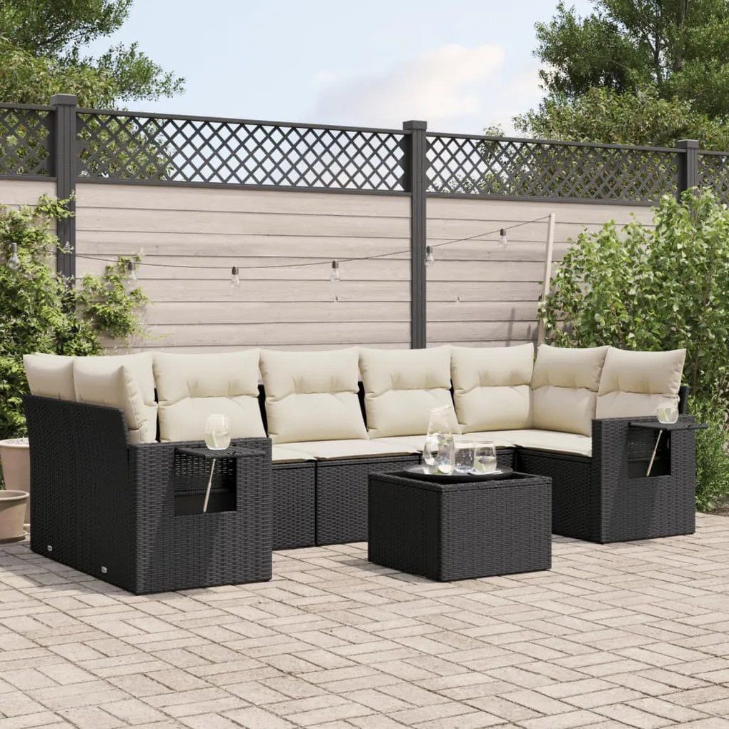 vidaXL 8 pcs conjunto sofás de jardim com almofadões vime PE preto