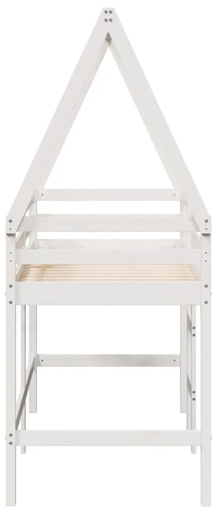 Cama alta c/ escada e telhado 90x200 cm pinho maciço branco