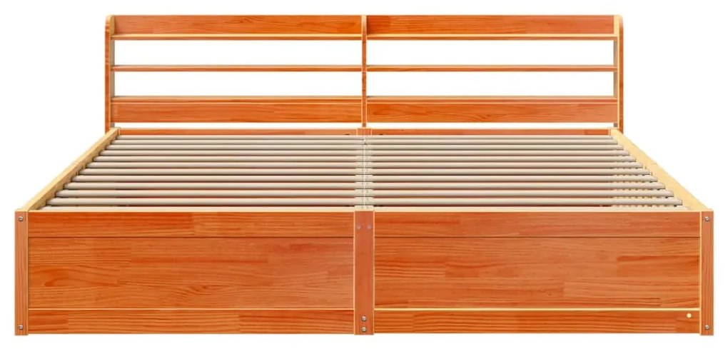 Estrutura cama c/ cabeceira 200x200cm pinho maciço castanho-mel
