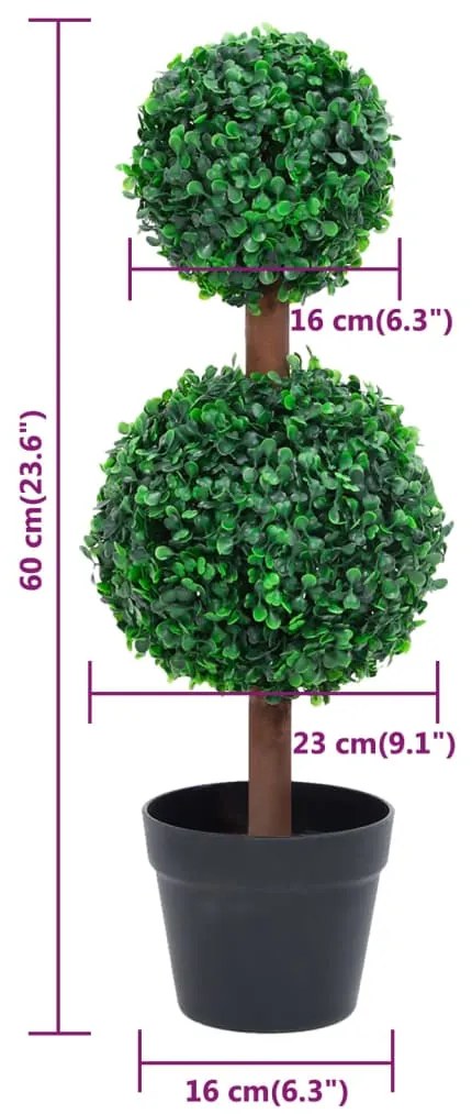 Planta artificial buxo em forma de esfera com vaso 60 cm verde
