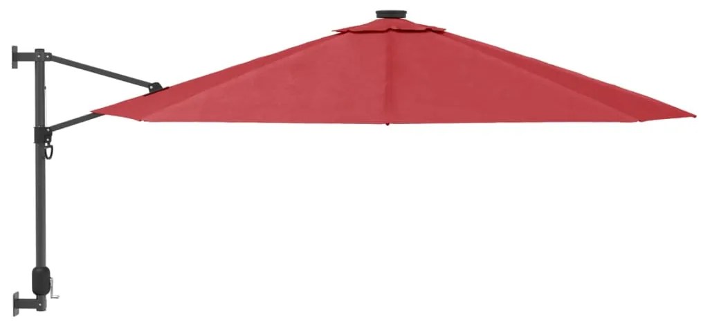 Guarda-sol de parede com luzes LED 290 cm vermelho brilhante