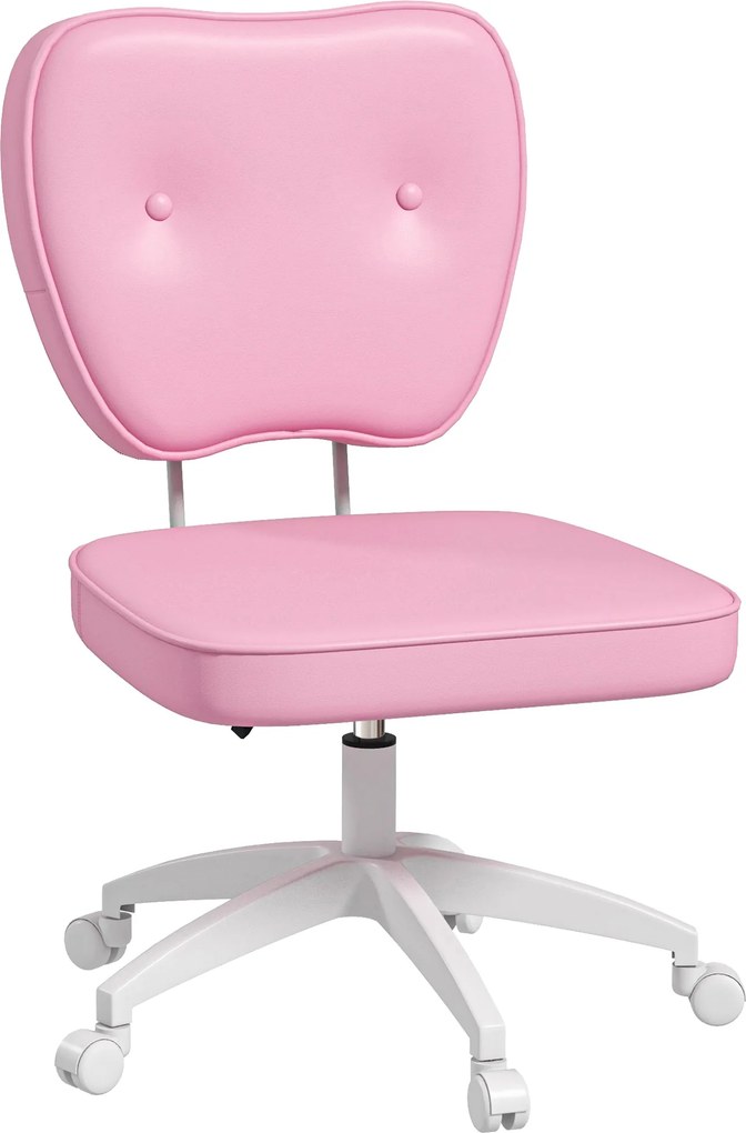 Cadeira de Escritório Estofada em PU com Altura Ajustável Sem Braços Cadeira de Estudo Dormitório 46x59x82-92 cm Rosa