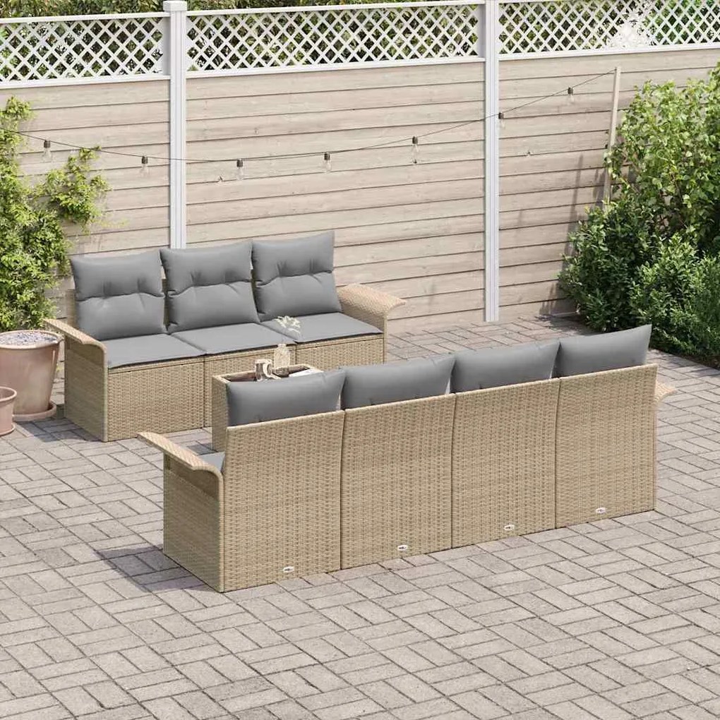 Conjunto de Sofá de Jardim 8 Peças com Almofadas Bege em Rattan Sintét