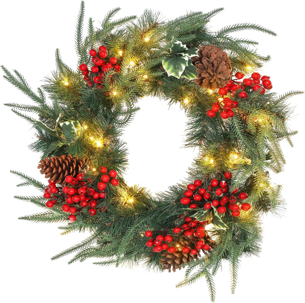 Grinalda de Natal Luminosa, 60 x 60 x 8 cm, 35 LED com Temporizador, Verde