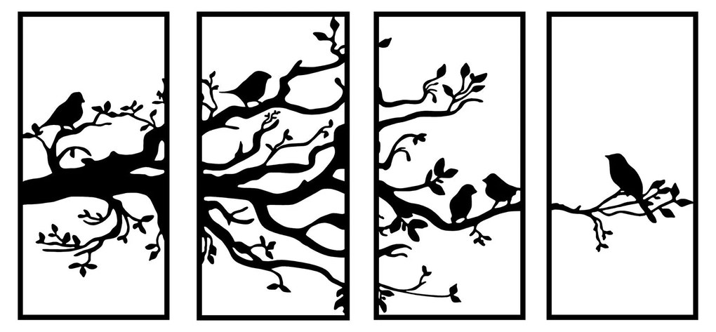 Acessório Decorativo de Parede em Metal Tree Branch And Birds – Preto