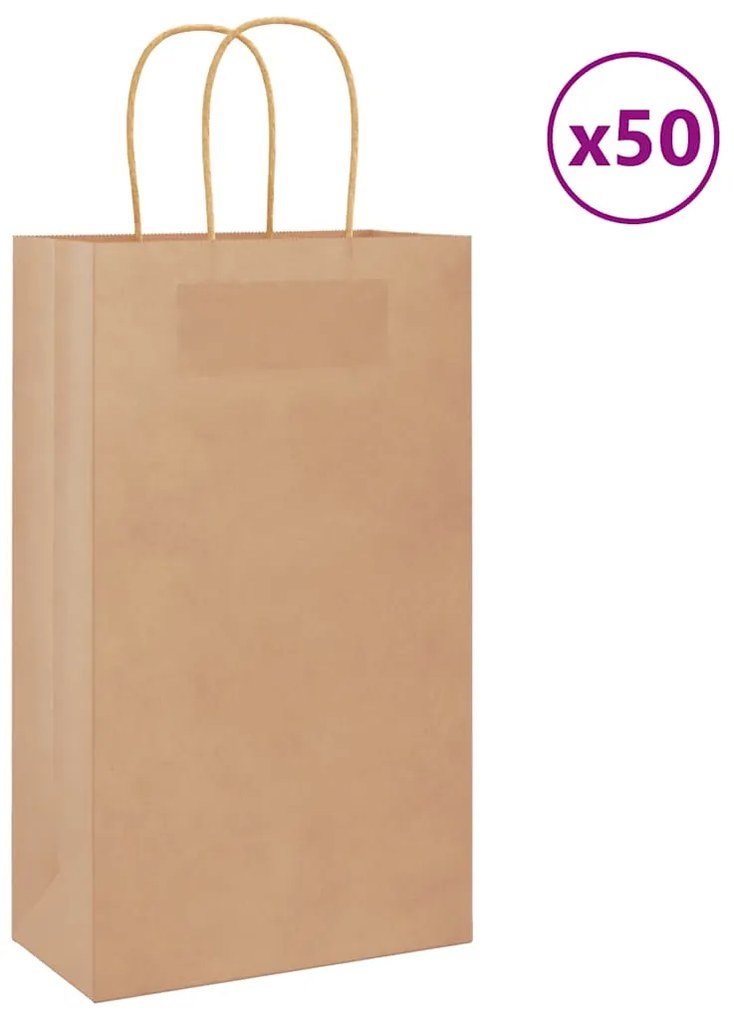vidaXL Sacos de papel 50 unid com alças castanho 21x11x36 cm