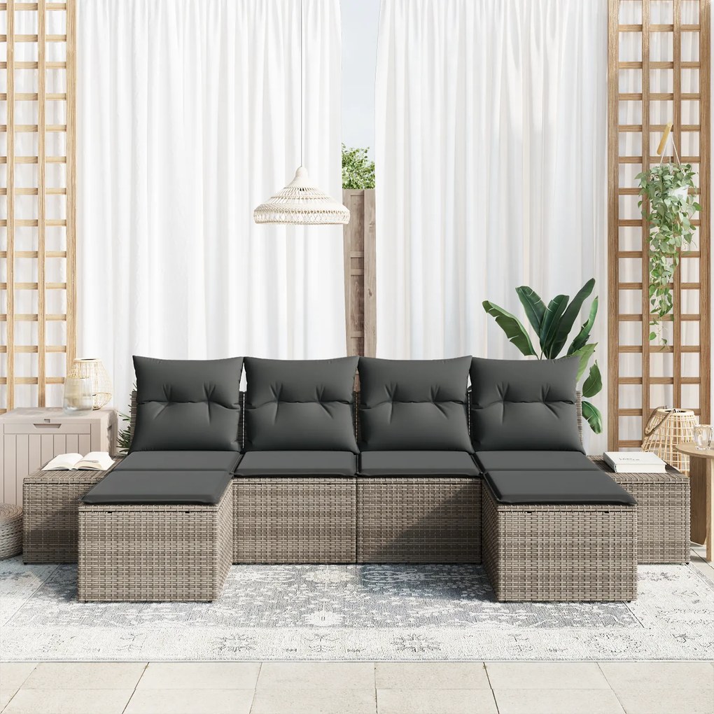 Conjunto de Sofás de Jardim de 6 Peças com Almofadas Cinza Vime PE