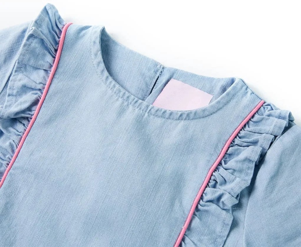 Vestido de criança com folhos azul-suave 140