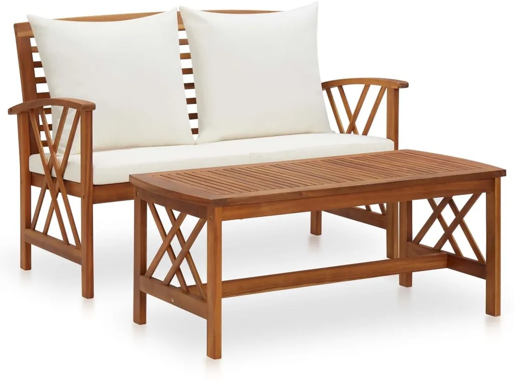 2 pcs conjunto lounge de jardim c/ almofadões acácia maciça