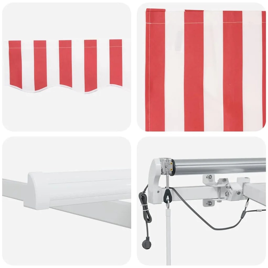 Toldo Retrátil Automático com LED Listrado Vermelho e Branco 500x300 c