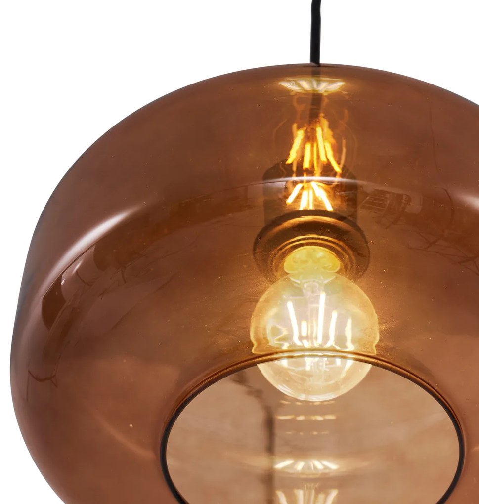 Candeeiro Pendente Retro Preto com Vidro Bronze - Bizle