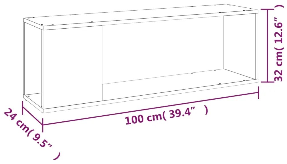 Móvel de TV 100x24x32 cm contraplacado branco brilhante