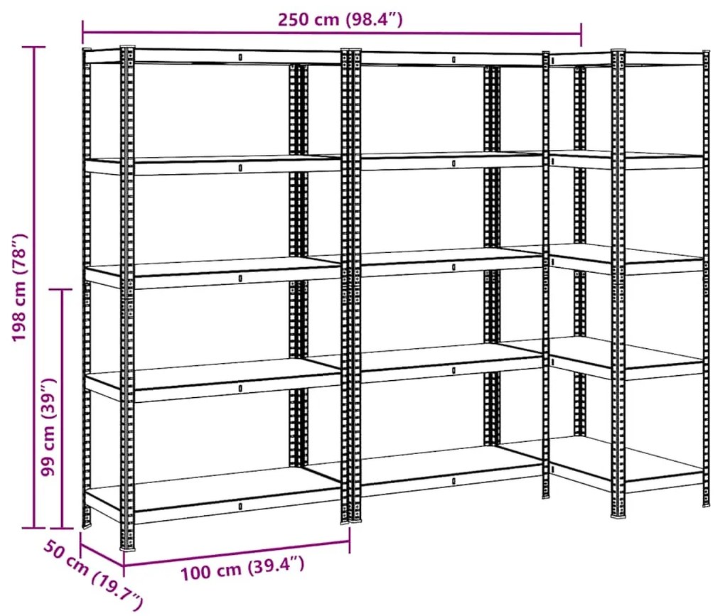 Prateleiras de armazenamento de 5 camadas 3 pcs aço prateado