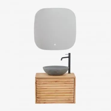 Conjunto De Móveis De Banheiro De Madeira Suspensos Deleyna Madeira Natural & Cimento Cinzento Redondo Ø40 Cm Tarsis & Quadrado - Sklum