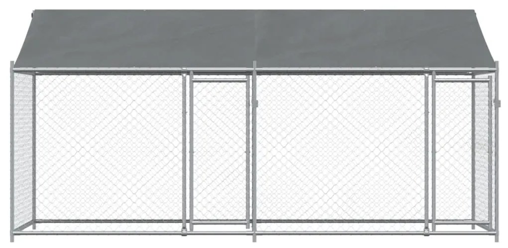 Jaula para cão com telhado/portas 4x2x2 m aço galvanizado cinza