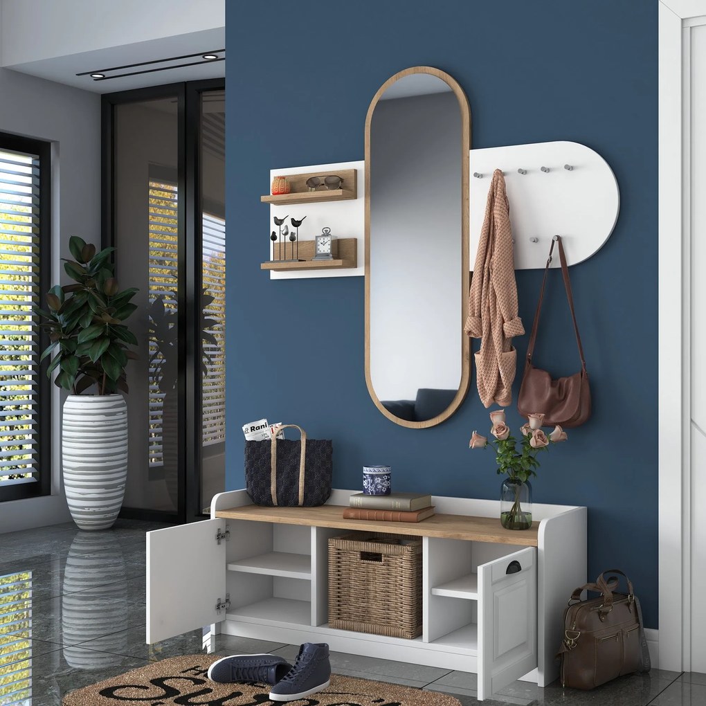 Hall Stand EE101 – Branco e Nogueira – 120x45x40 cm