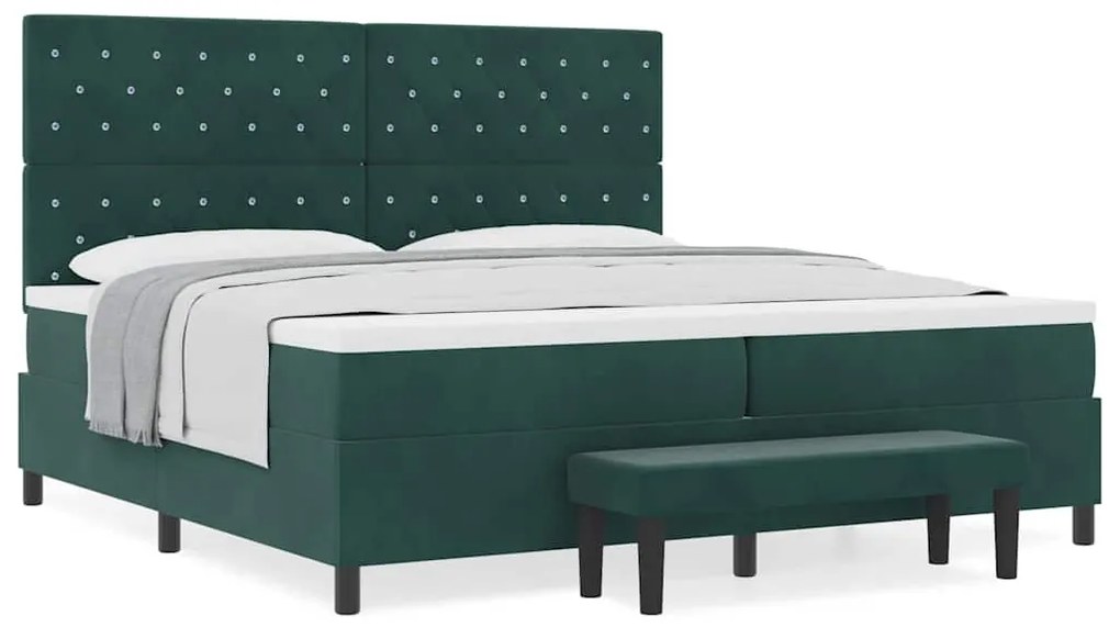 Cama Box Spring com Colchão &amp; Banco Verde Escuro 200x200 cm Veludo