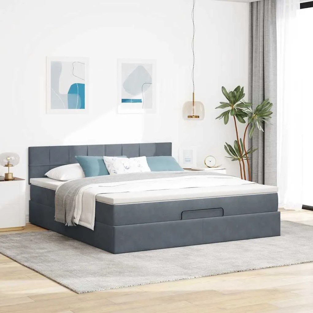 Estrutura de cama otomana com colchão 180x200cm cinzento escuro