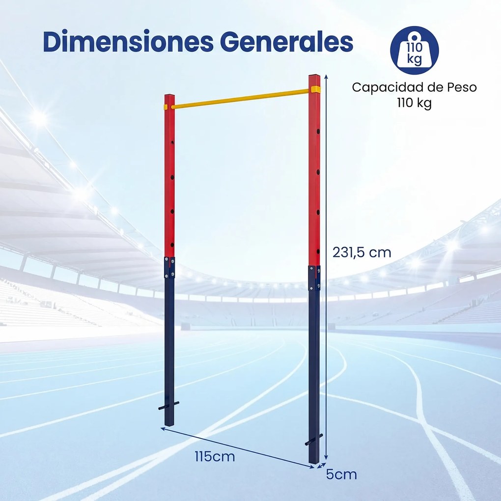 Barra de Elevações Exterior, 115 x 5 x 231,5 cm, 5 Alturas Reguláveis, Vermelho