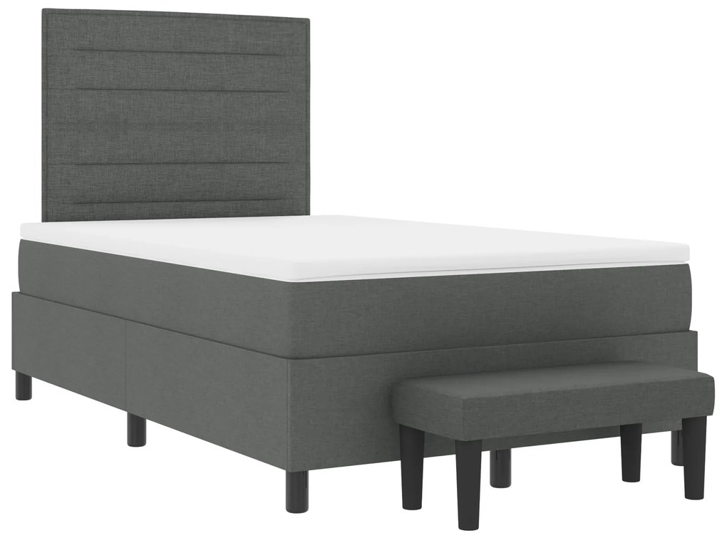 Cama Box Spring com Colchão e Banco Cinza Escura 120x190 cm Tecido