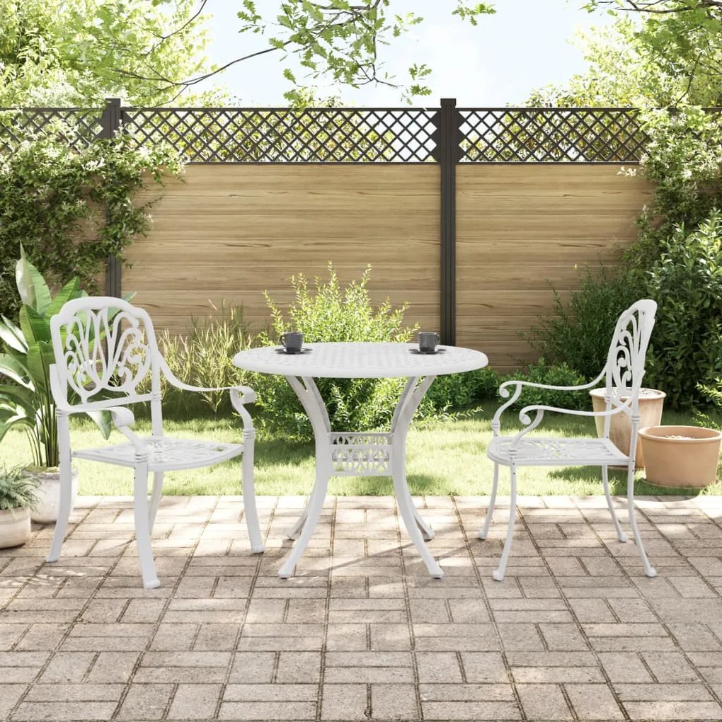 vidaXL 3 pcs conjunto de bistrô alumínio fundido branco