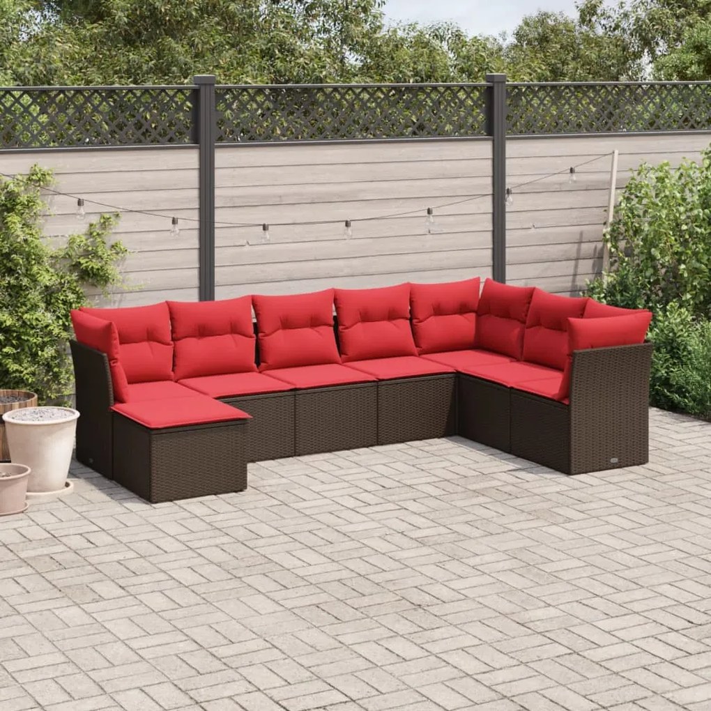 vidaXL 8 pcs conjunto sofás de jardim c/ almofadões vime PE castanho
