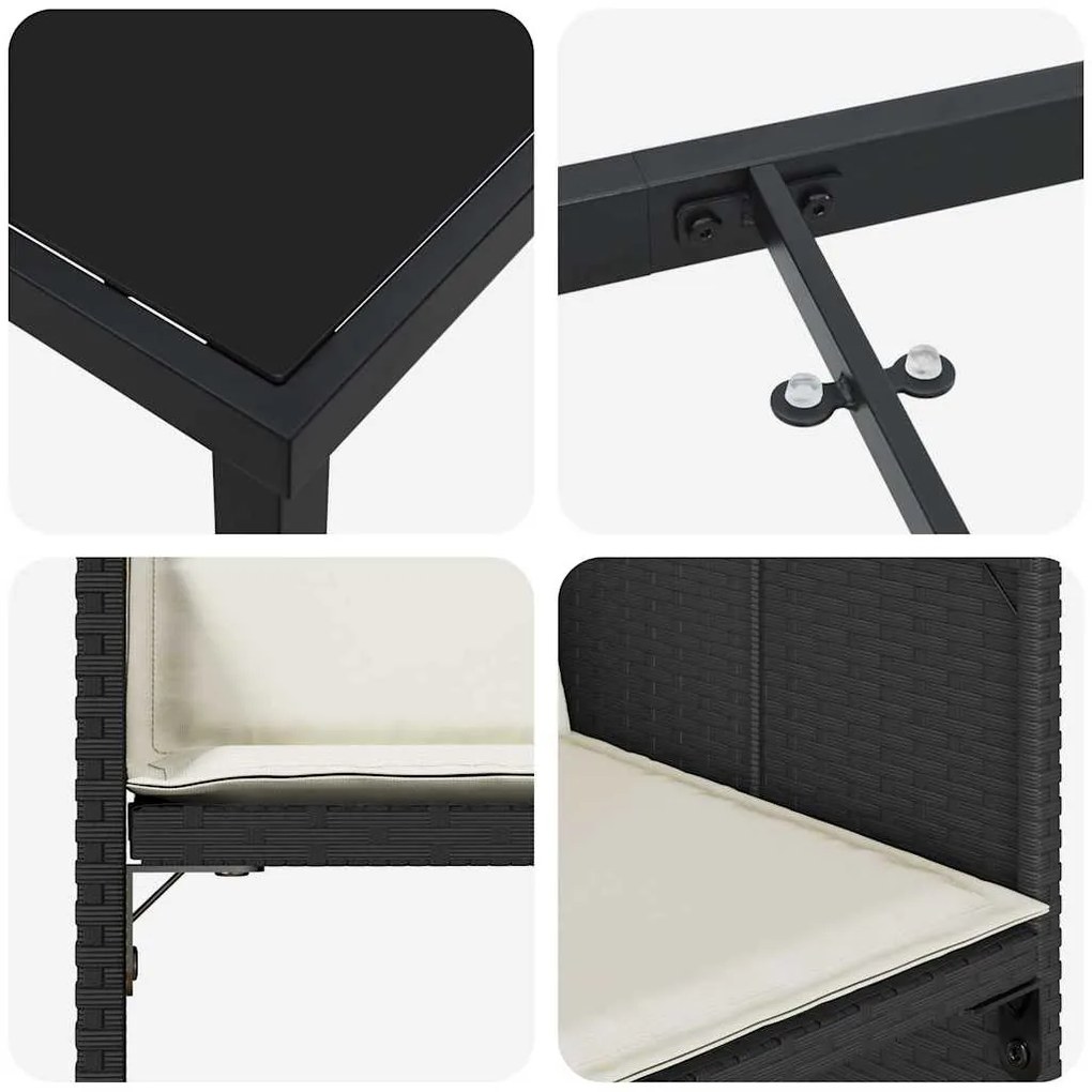 Conjunto de Jantar de Jardim 5 Peças com Almofadas Preto Vime PE