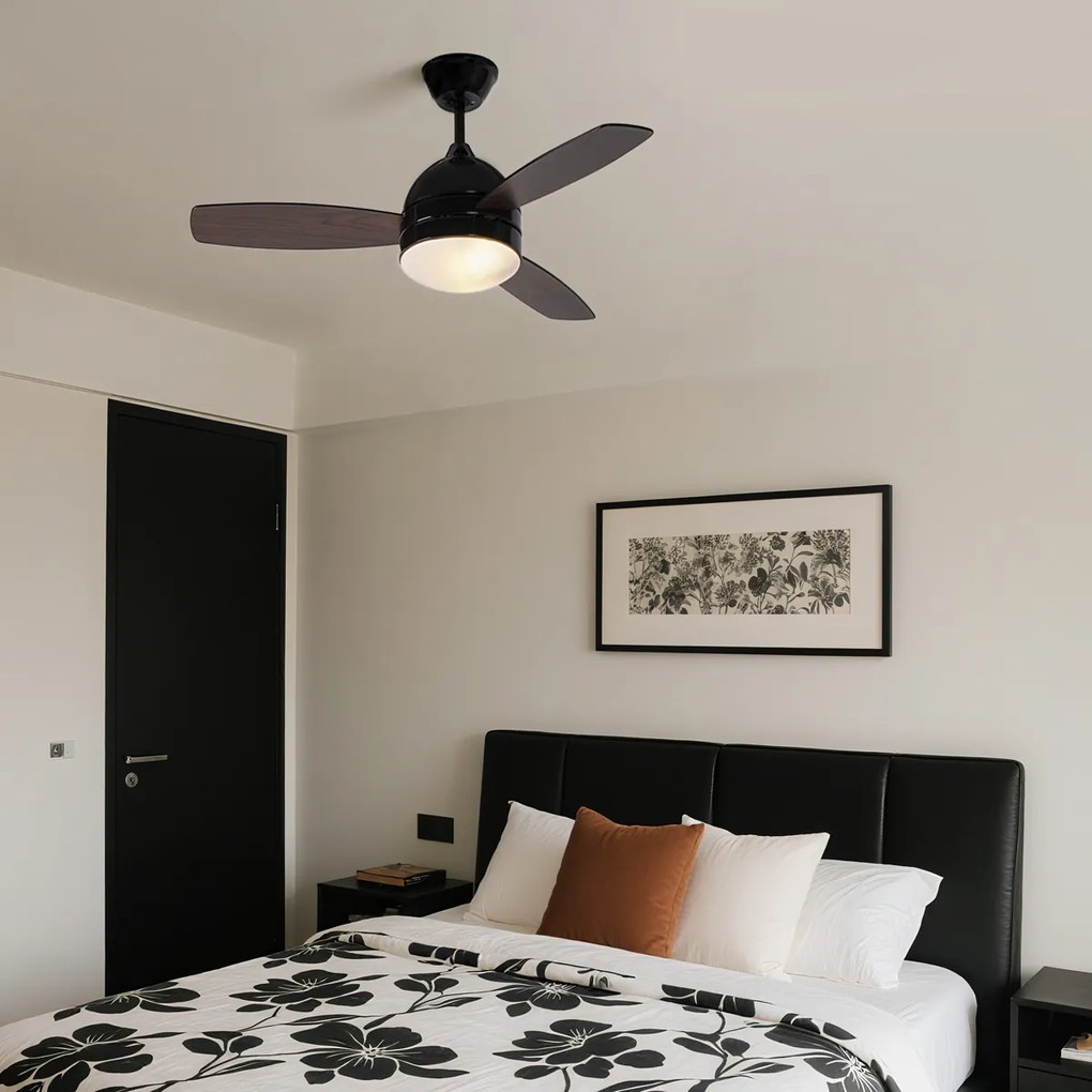 Ventilador de teto preto com impressão de madeira 96cm com controle remoto - Rotar