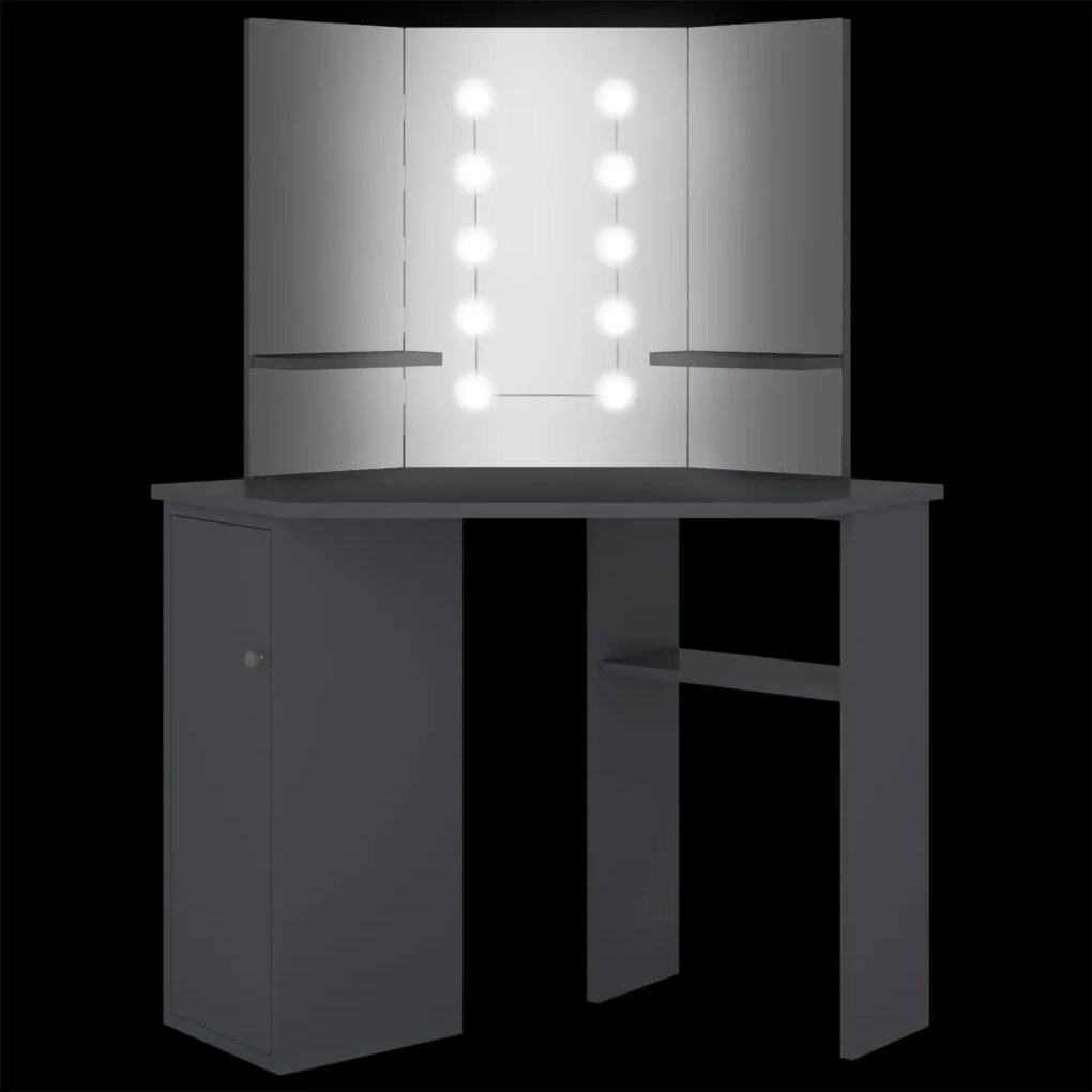 Toucador de canto com LED 111x54x141,5 cm cinzento