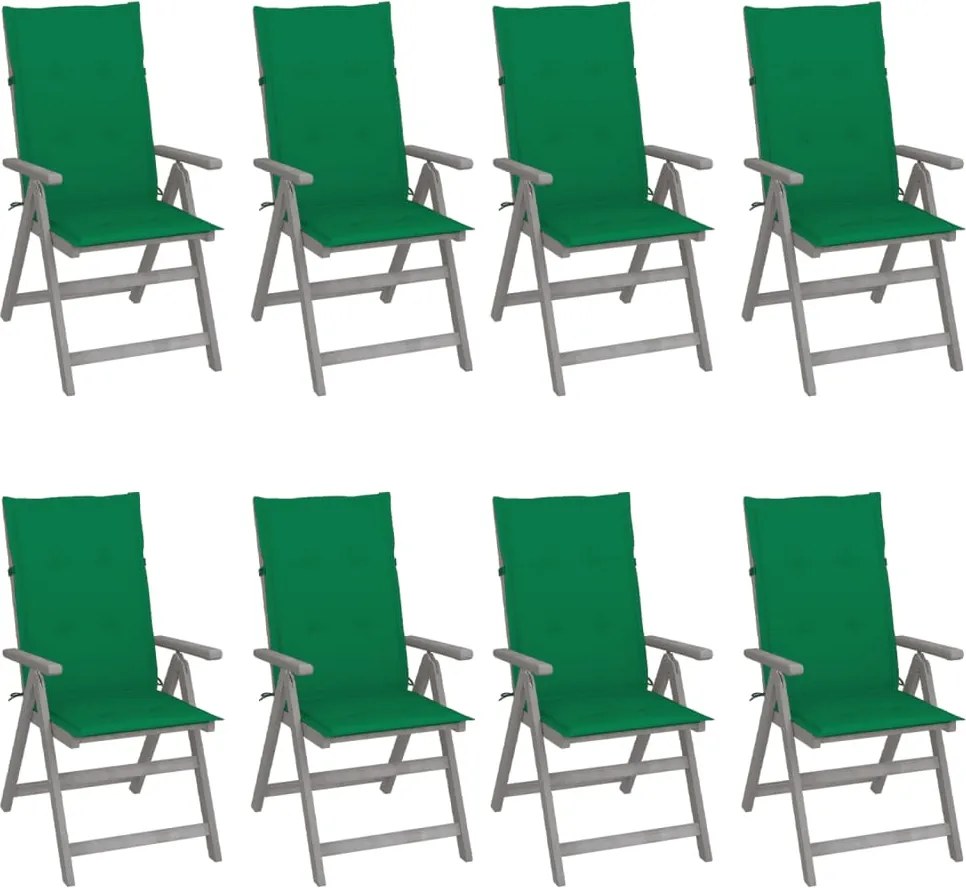vidaXL Cadeiras jardim reclináveis c/ almofadões 8 pcs acácia cinzento