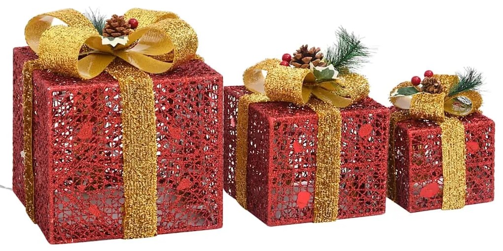 Caixas de presente de Natal decorativas 3 pcs int/ext. vermelho